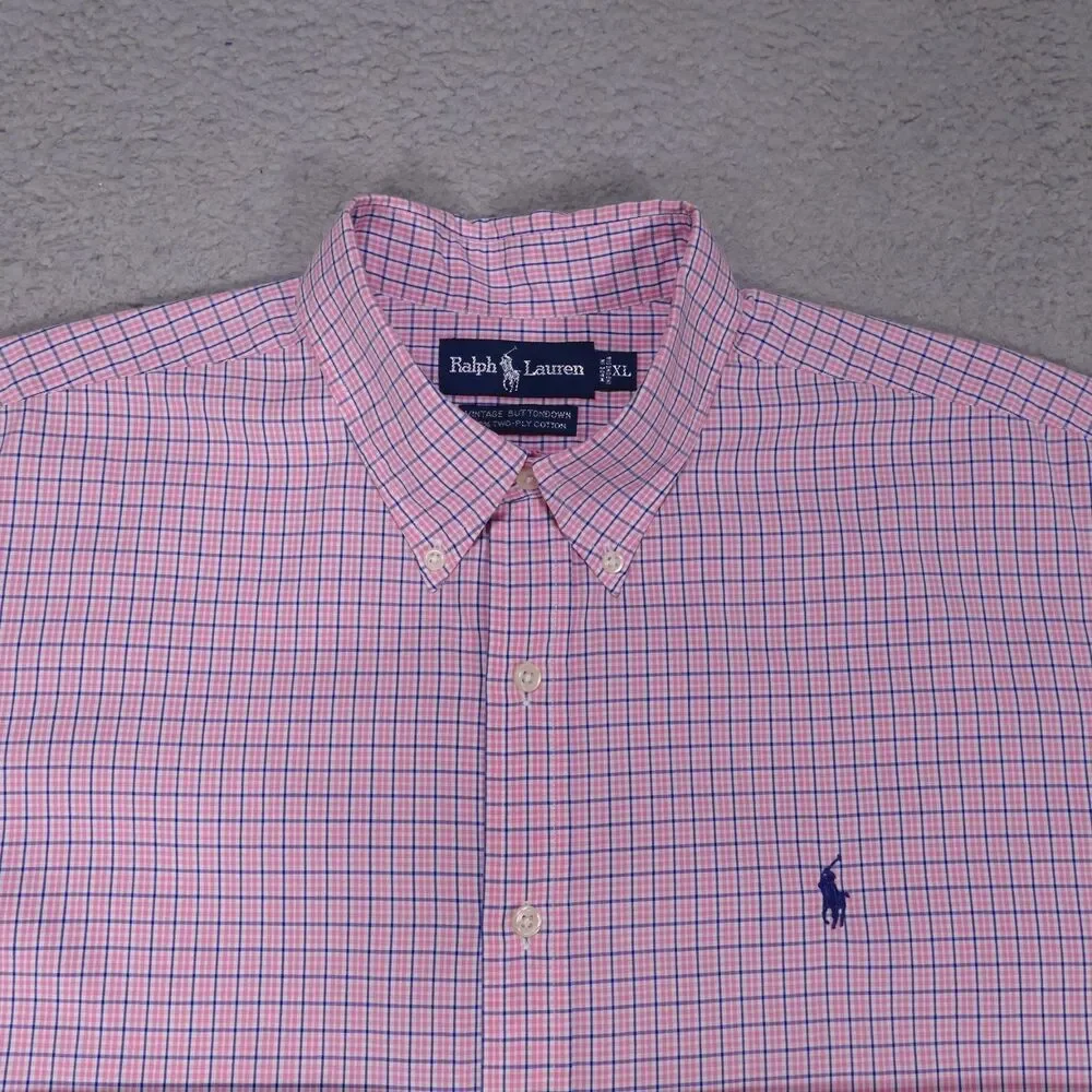 Polo Ralph Lauren Shirt Mens XL Pink Blue Plaid Button Down Short Sleeve